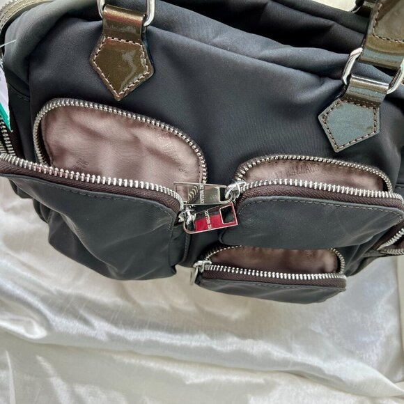 MZ Wallace Kara Satchel Bag Nylon Patent Leather Trim Dual Handle 6 Pockets Gray - Picture 10 of 16